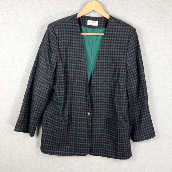 Vintage Alfred Dunner Houndstooth Wool Blend Single Button Blazer Size 16 - Picture 1 of 7